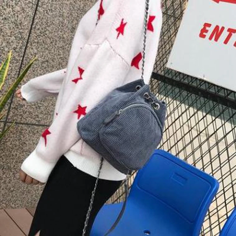 

Han version of the simple women's backpack retro corduroy pure color smoking cord double shoulder bag student bag
