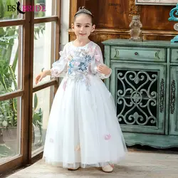 Платье для особых случаев с цветочным узором для девочек, белое простое свадебное платье для причастия, вечерние платья принцессы, детская