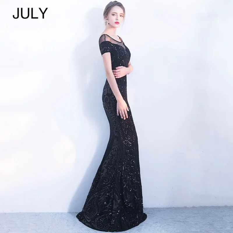 Женское вечернее платье с открытой спиной Robe De Soiree JULY Черное блестками новинка