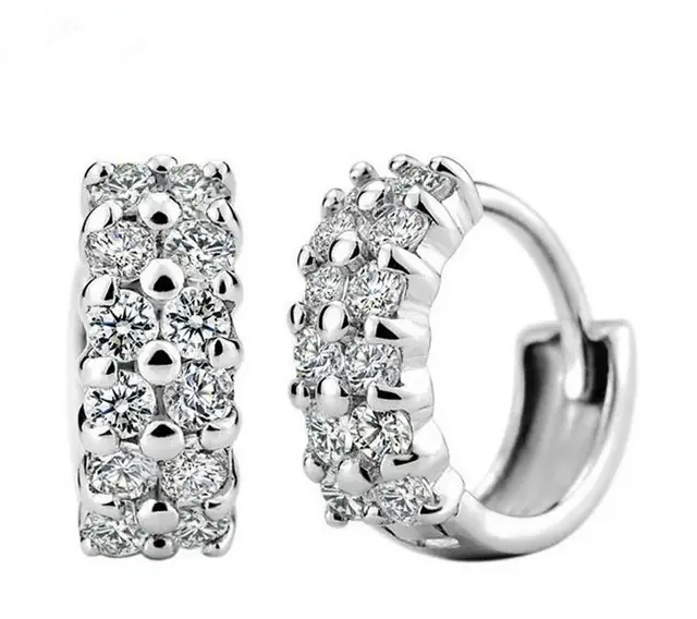 Real Silver Earring Crystal 925 Sterling Fashion Real Silver Earring Crystal 925 Sterling Fashion Jewerly Double Row Full Zircon Hoop Earrings