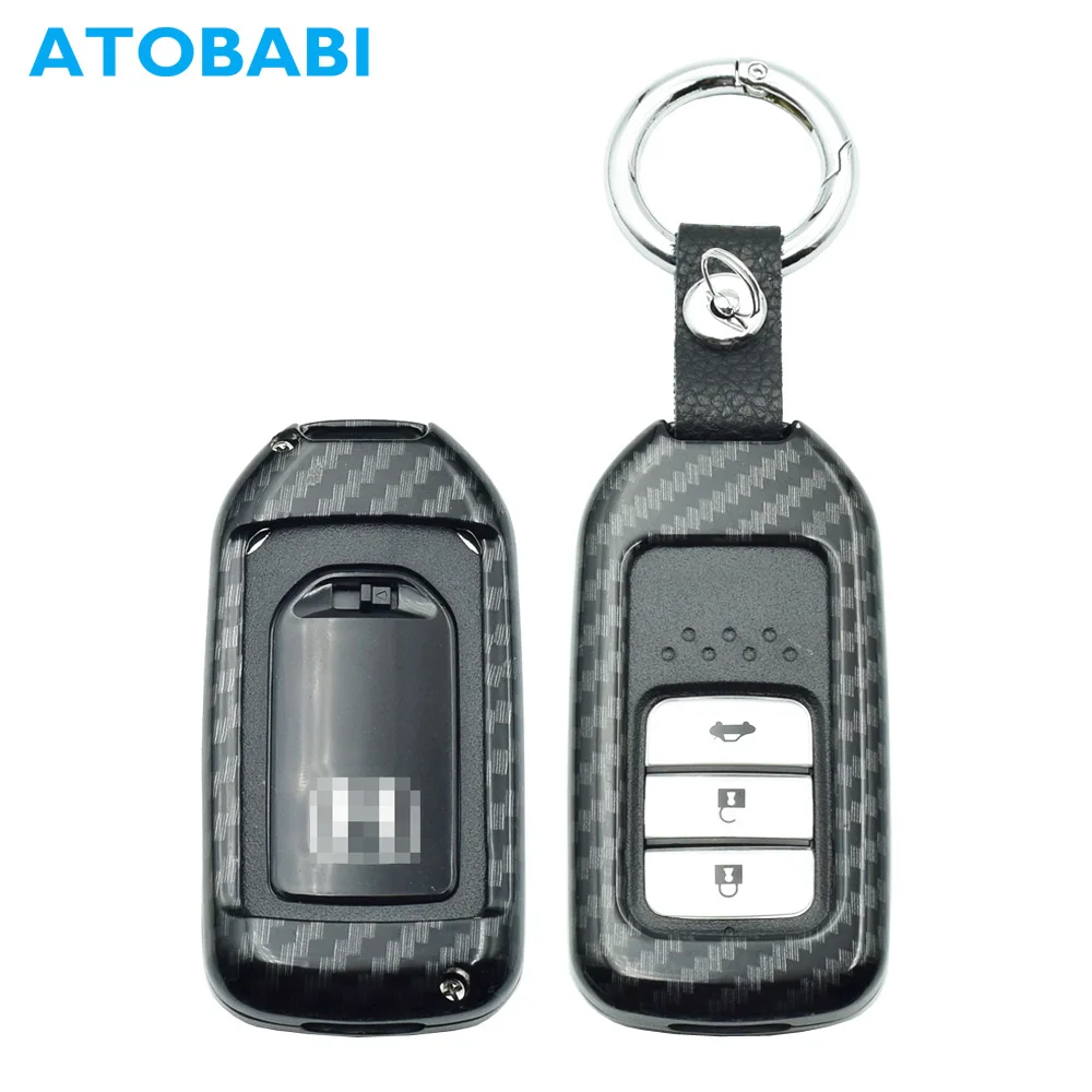 

ATOBABI Carbon Fiber Pattern Zinc Alloy Car Key Case Remote Shell Cover for Honda Civic 2017 Accord Jazz CR-V Fit Pilot CRV 2018