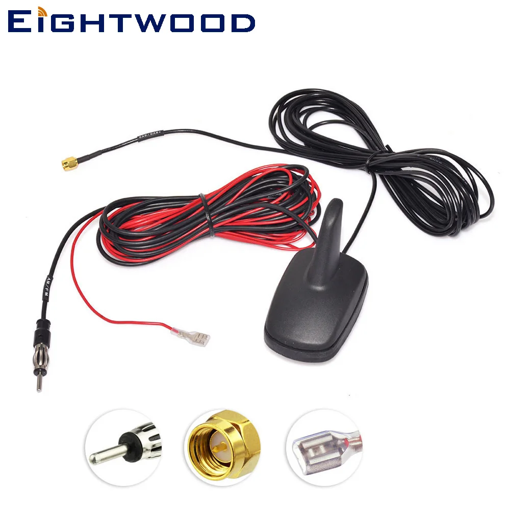 

Eightwood DAB DAB+FM/AM Car Digital Radio Aerial Roof mount Shark Fin Antenna with Amplified SMA Connector for JVC Pioneer