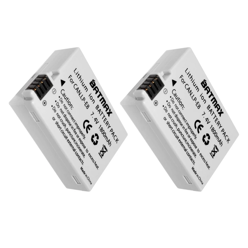 2-Pack LP-E8 LP E8 LPE8 Camera Battery Pack For Canon EOS 550D 600D 650D 700D Kiss X4 X5 X6i X7i Rebel T2i T3i T4i T5i Batteries 2-Pack LP-E8 LP E8 LPE8 Camera Battery Pack For Canon EOS 550D 600D 650D 700D Kiss X4 X5 X6i X7i Rebel T2i T3i T4i T5i Batteries
