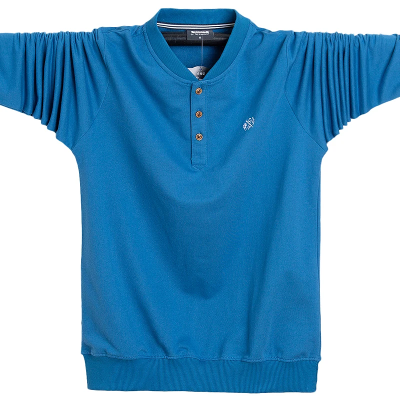 Новинка, модная брендовая мужская одежда, Однотонная футболка с длинным рукавом, Приталенная футболка, Мужская хлопковая футболка, повседневные футболки, 5XL, большие размеры - Цвет: Синий