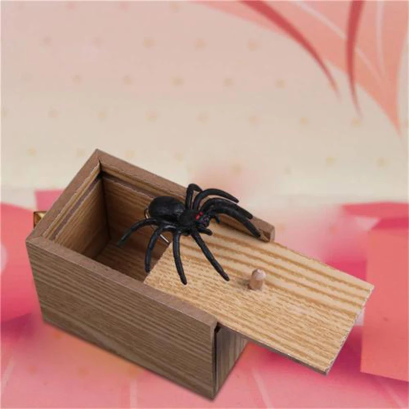 1xWooden шутки паук страшно коробка Hid в чехол Trick играть дома шутка кляп подарок