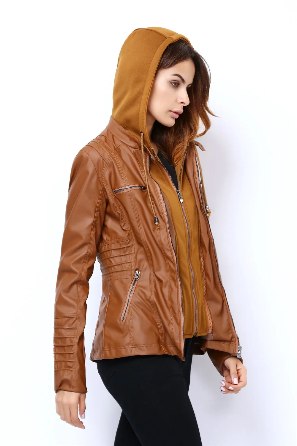 Базовое пальто из искусственной кожи на молнии, шапка, сезон осень-зима, женская одежда Casaco Feminino, верхняя одежда в стиле панк, мотоциклетная куртка