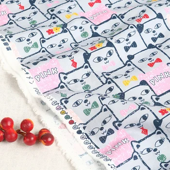 

110cm Breadth Cartoon cat printing fabric imported cartoon cotton and linen