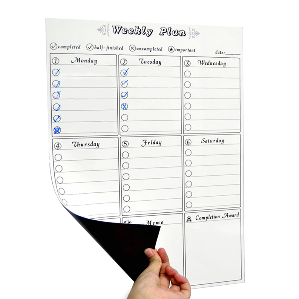 Календарь кухня анти-пятен Еженедельный домашний перезаписываемый месяц ежедневник практичный стираемый для холодильника Памятка магнитная доска - Цвет: Weekly White