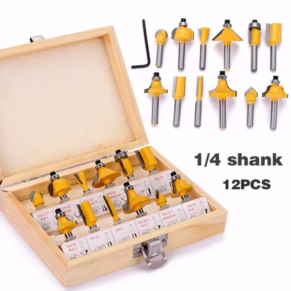 

12Pcs/set Milling Cutter Machine Tools Set Router Bit For Wood Cutter Carbide 6.35mm 1/4" Shank Mill Milling Wood Cutters Tools