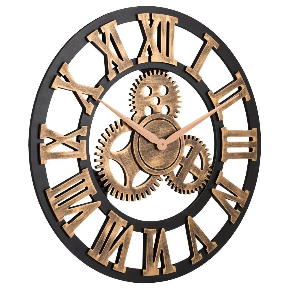 3D ретро деревенский Винтаж деревянный 23 дюйма бесшумные Шестерни настенные часы, в римском стиле анти-бронза