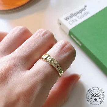 

LouLeur Real 925 Sterling Silver Belt Chain Rings Casual Simple Gold Open Rings Women Fashion Minimalism Jewelry Dropshipping