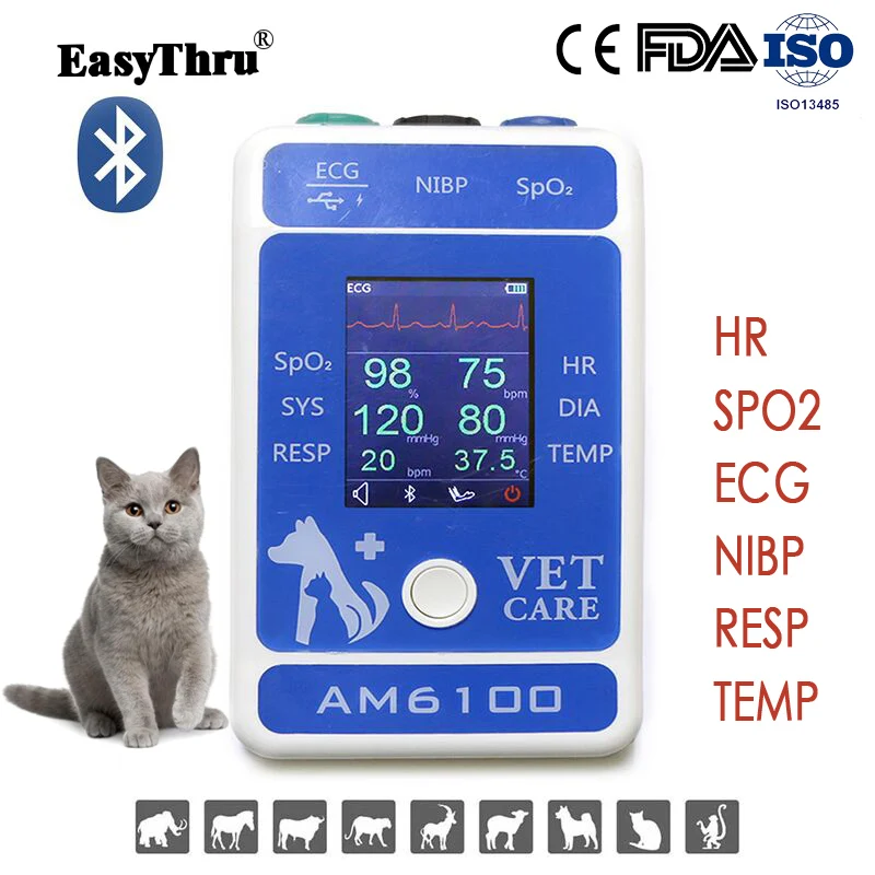

EasyThru AM6100 Animal Medical pet Vital sign monitor SPO2 ECG NIBP RESP TEMP Multi-parameter Veterinary monitoring Equipment