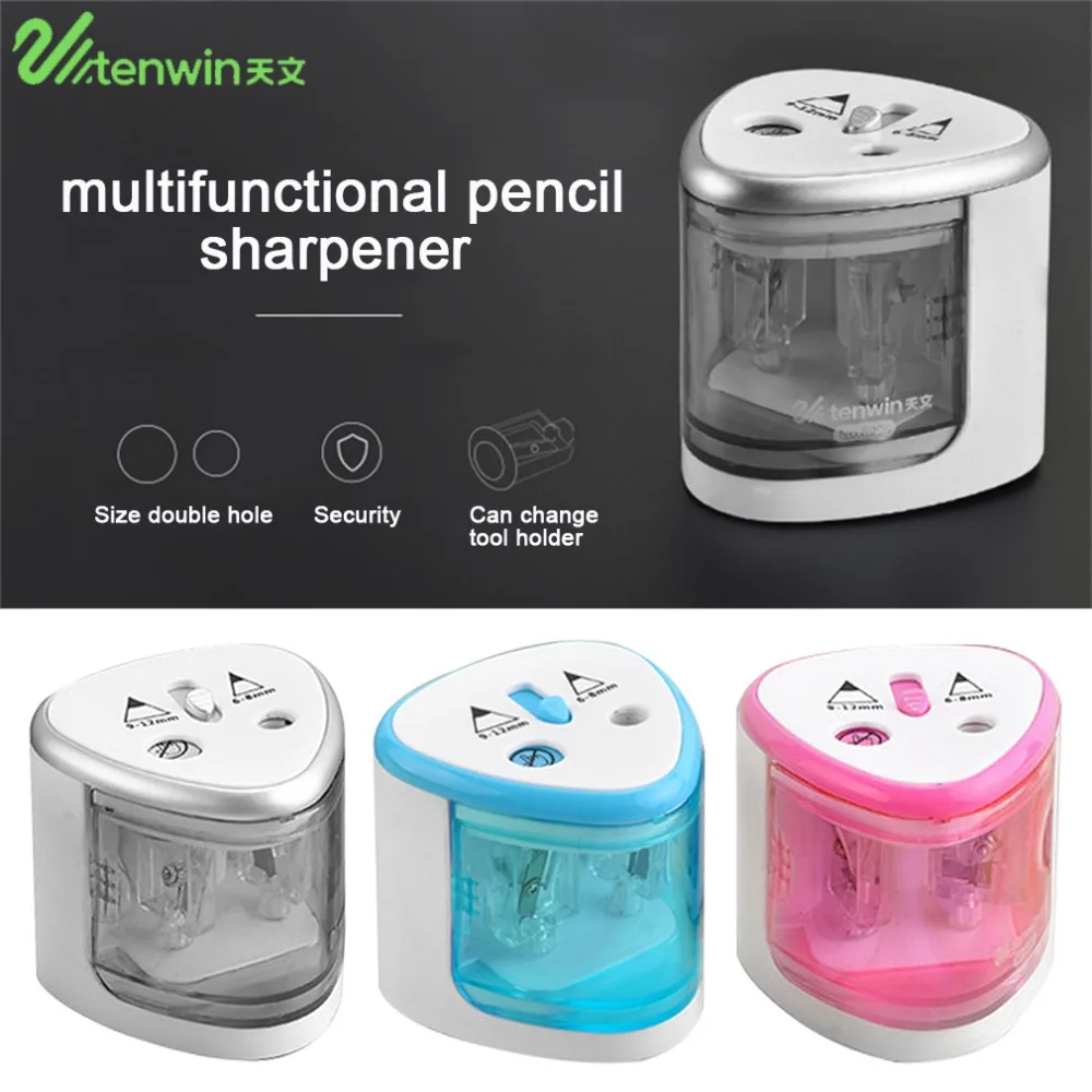TENWIN Double Holes Electric Pencil Sharpener Students stationery Home School Office Desktop Pencil Sharpener Supplies for kids