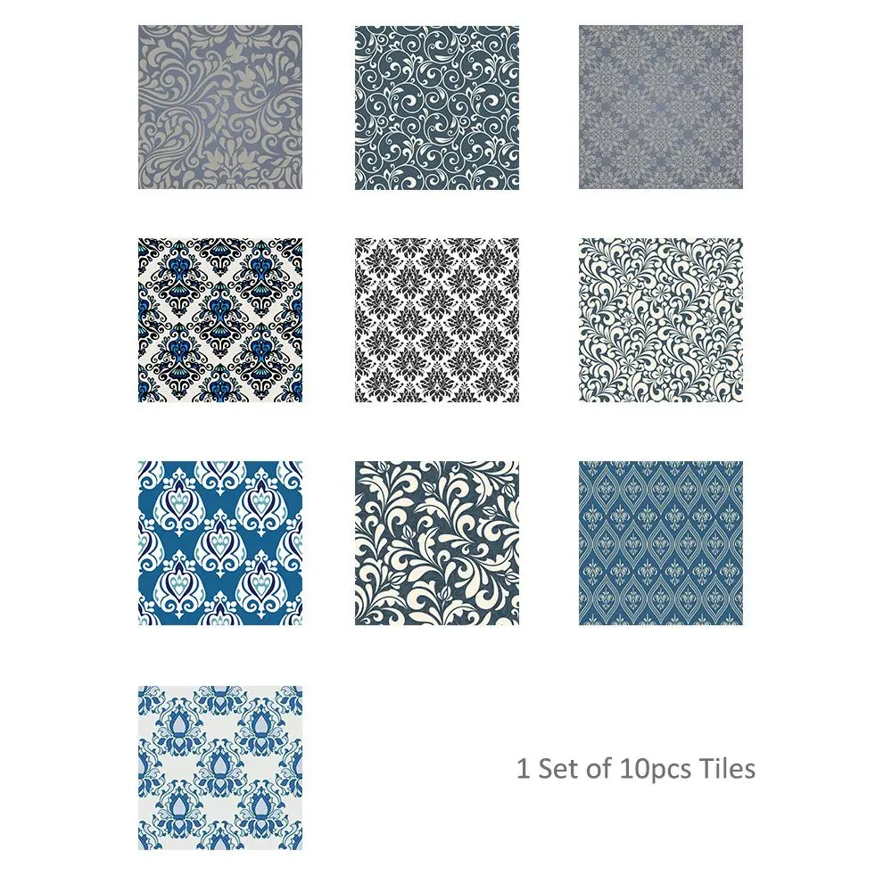 10pcs/set DIY Wall Tiles Stickers Damascus Waterproof Paste Pearl Film Waterproof Kitchen PVC Wall Stickers Home Decor