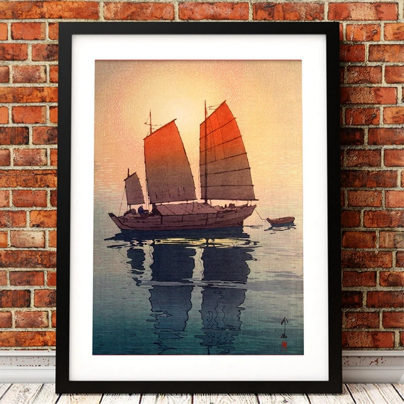 Vintage Japanese Ship Canvas Art Painting Home Decor