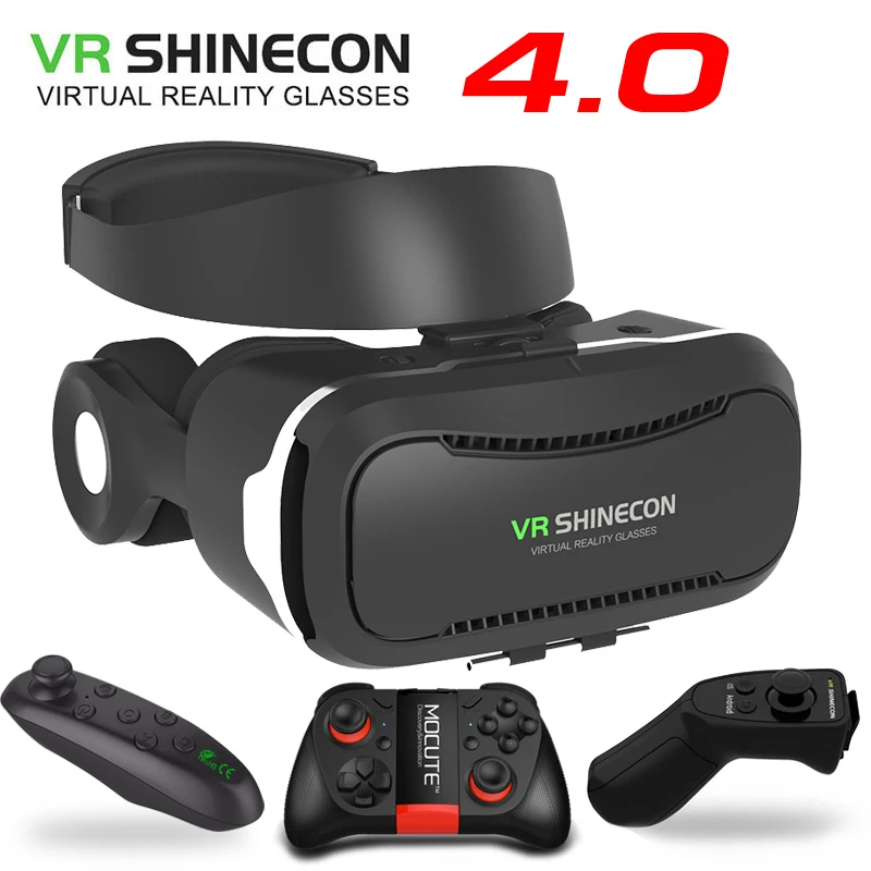 VR Shinecon 4,0 стерео Виртуальная реальность смартфон 3D очки гарнитура Google BOX+ наушники/кнопка управления для 3,5-5,5 'мобильный телефон