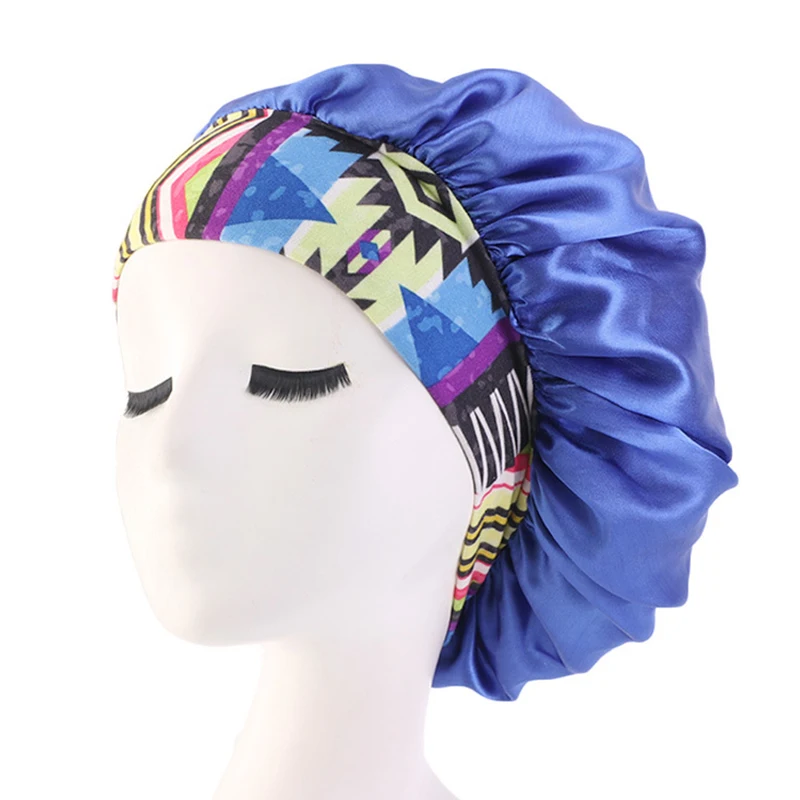 Удобная Женская мода широкий диапазон Атласная шапочка для волос Ночная шапочка для сна женский тюрбан колпак для сна - Цвет: royal blue