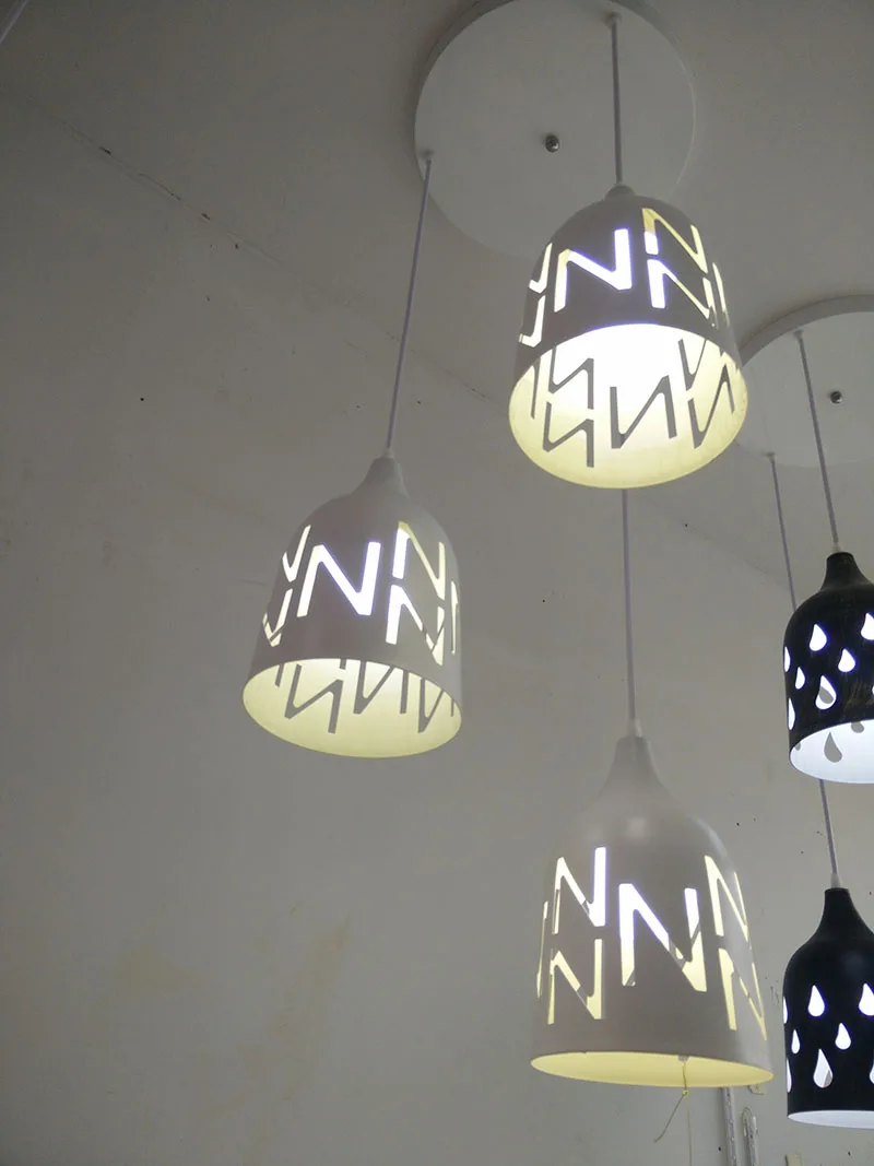

Three head Modern minimalist white dining-room creative lighting LED Pendant light Iron laser cut drill hole painted