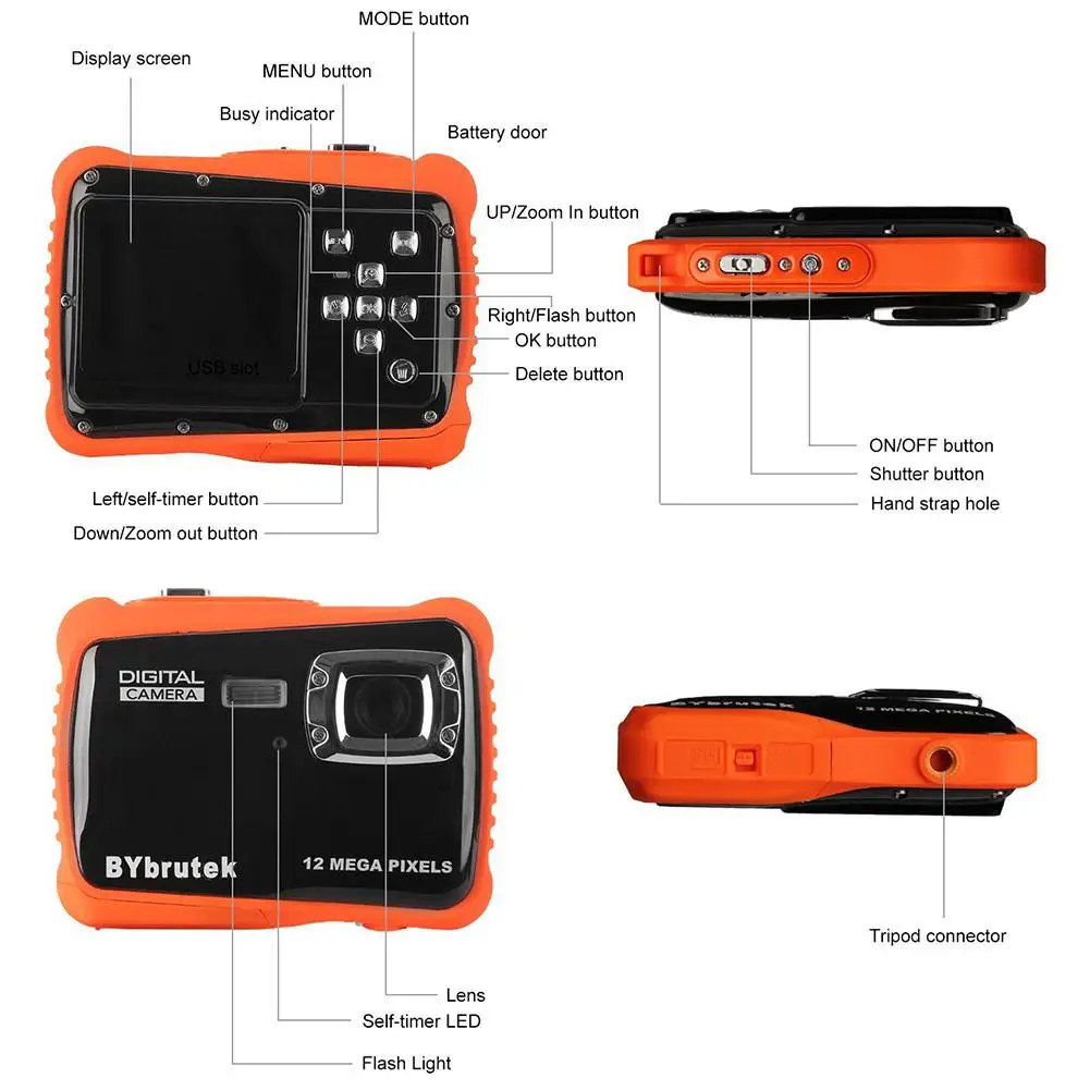 Новое поступление Акция Камера 12Mp 2 дюймов ЖК-дисплей Дисплей HD 720P 30fp цифровой подводный 3 м Водонепроницаемый экшн Камера видеокамера