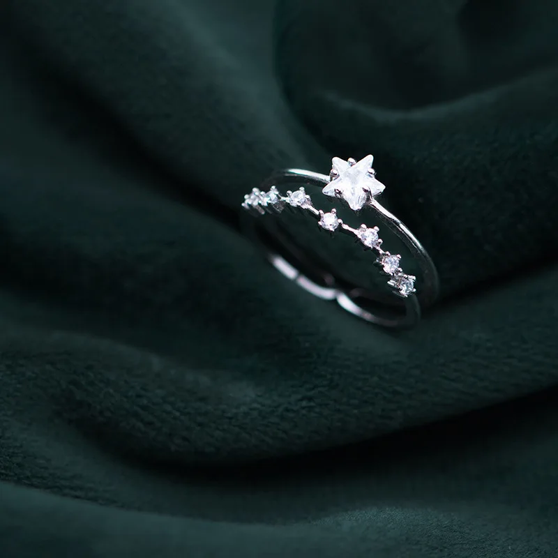 

1pc 100% Authentic REAL.925 Sterling Silver Fine Jewelry Double-Rows Prong White CZ Star Knuckle Ring GTLJ1494