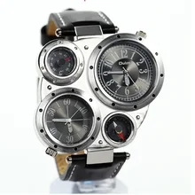 2017 Hommes Militaire Quartz Montre Hommes de Sports de Plein Air Montre Bracelet En Cuir Double Mouvement Grand Cadran Mâle Mode Causal Montre-Bracelet
