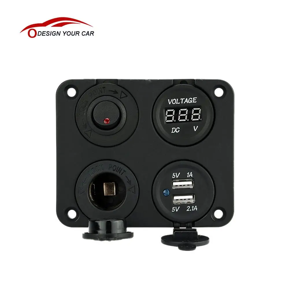 

Four Hole Dual USB Socket + Panel Base + Voltmeter Meter + Power Socket ON-OFF Button Switches for Car Truck Motorcycle Boat ATV