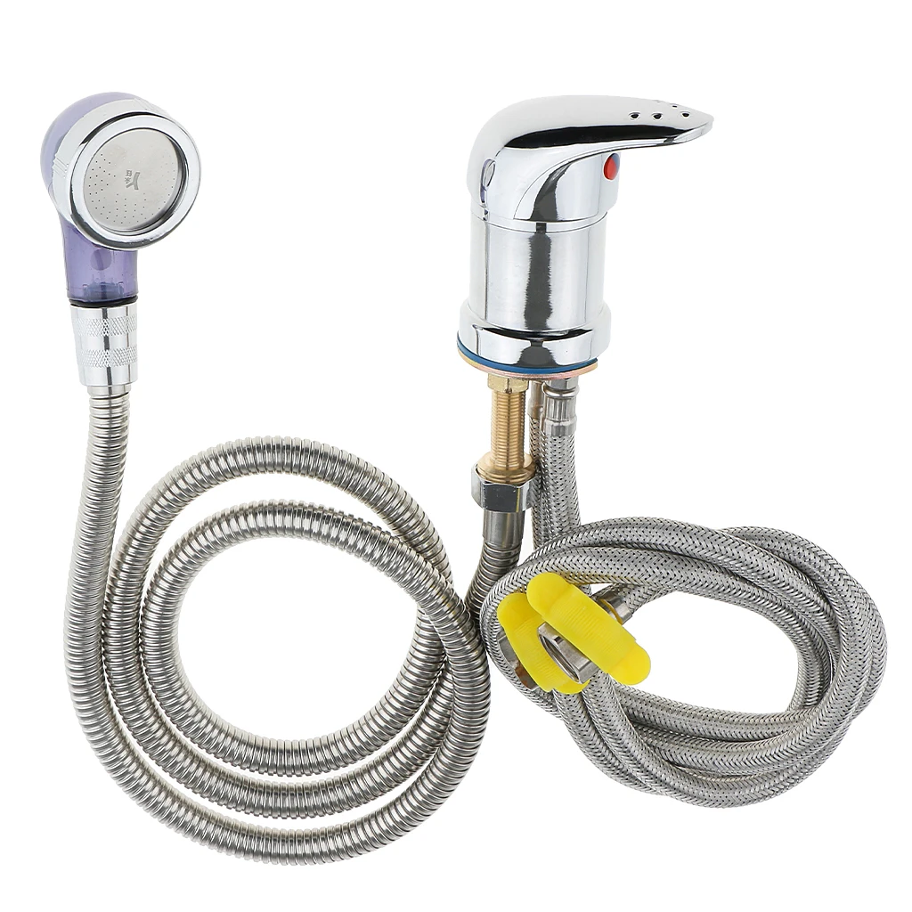 Hot Cold Faucet with Spray Hose Replacement Part Set for Spa Beauty Salon Shampoo Bowl Sink - 60cm/70cm/80cm