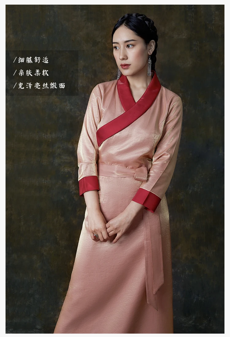 Парча, хлопок, шелк, атлас, тибетское платье, женское повседневное тибетское платье, Женская Китайская Этническая Одежда