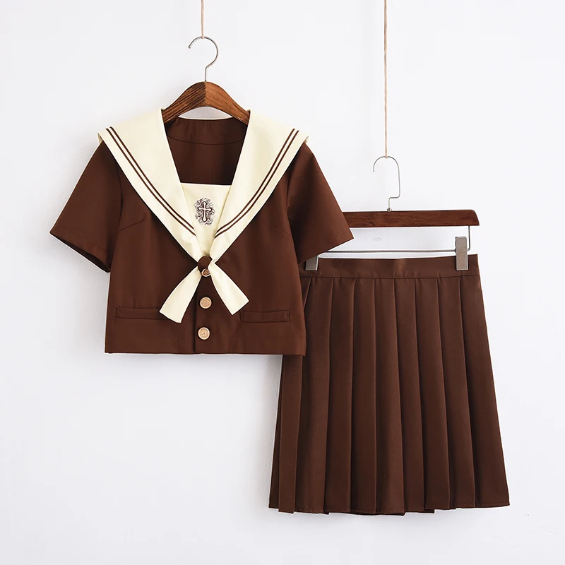 

New Fashionable School Uniform British Style School Girls Brown Sailor Shirt Skirt Sets Costume Cosplay Clothing