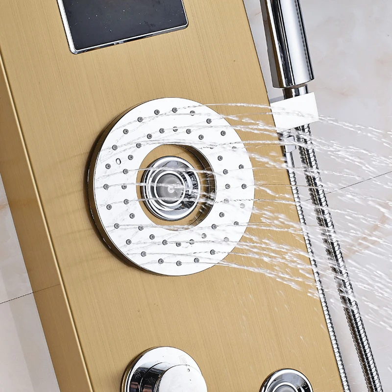 Ванная комната светодиодный смеситель-водопад клапан душевой набор с дождевой ручной душ панельный душ Отображение температуры времени спа струй