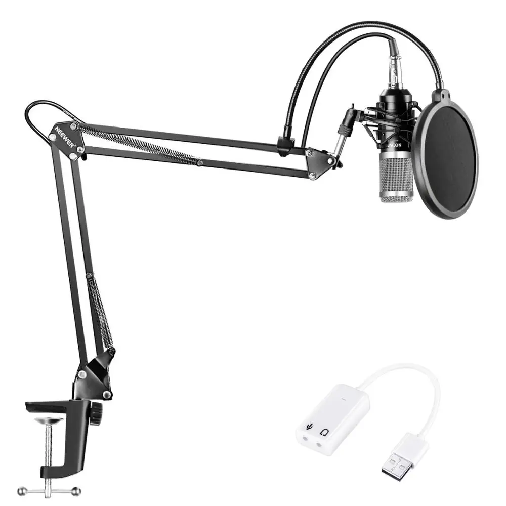 Neewer NW-800 конденсаторный микрофон (черный/серебристый) комплект с USB Звуковая карта