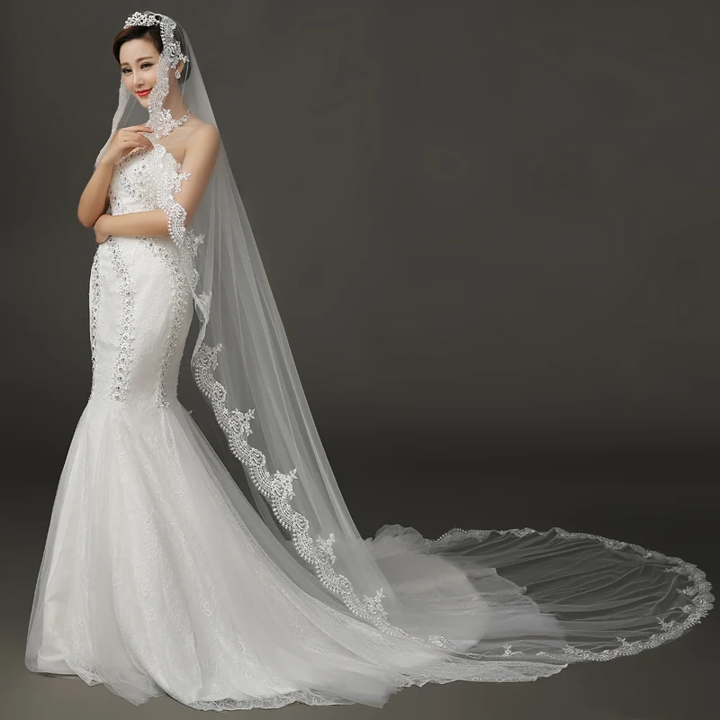 Новинка Фата невесты 3 метра с длинным шлейфом для маленьких свадебное кружевное платье свадебные аксессуары, фата