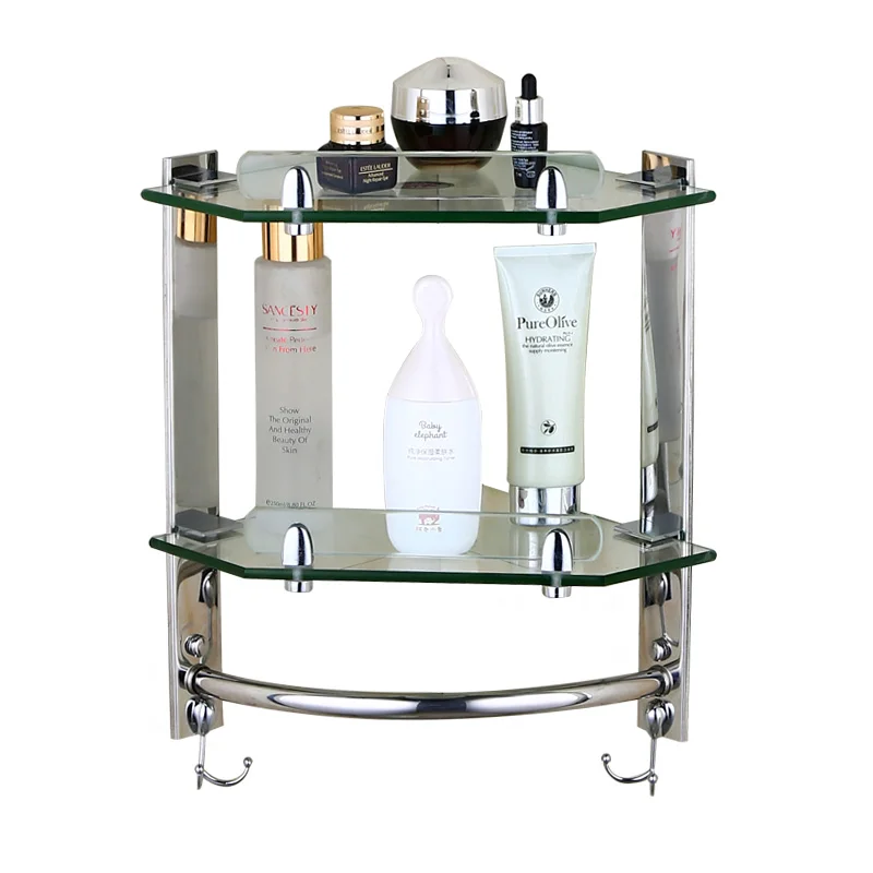European Bathroom Glass Corner Shelf Wall Mount Stainless Steel