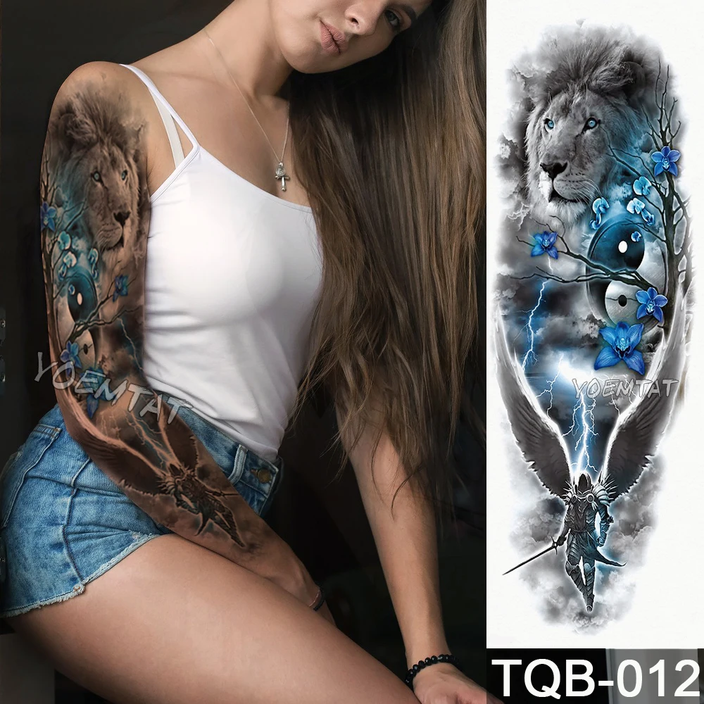 

New 1 Piece Temporary Tattoo Sticker Yellow green Death roses pattern Full Flower Tattoo with Arm Body Art Large Fake Tatto
