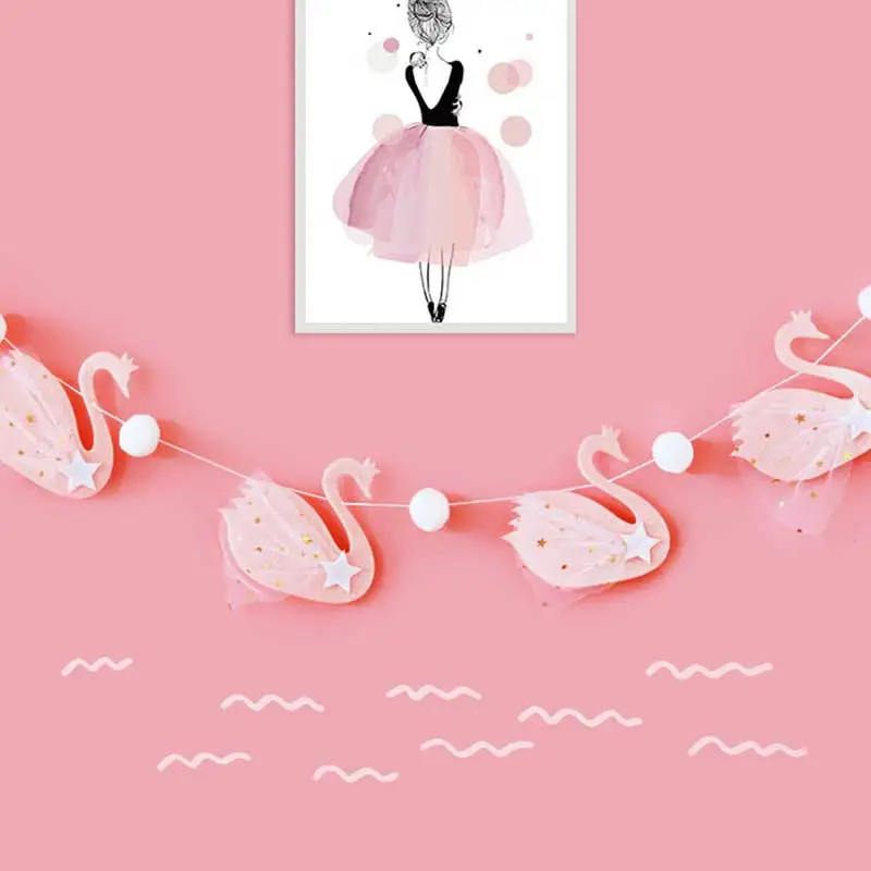 

Luxuriant Swan Bunting Pink White Wedding Decorations for Home Garland Birthday Party Supplies Banner Baby Shower Girls Decor