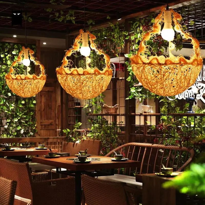 Wicker Rattan Flower Basket Shade Pendant Light Fixture Rustic Romantic