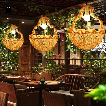 

Wicker Rattan Flower Basket Shade Pendant Light Fixture Rustic Romantic Art Ceiling Lamp Plafon Dining Table Room Restaurant E27