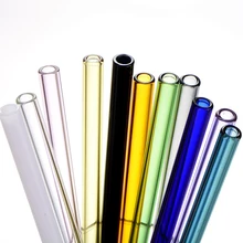 1pc New Straight Simple Wedding Pure Color Fashion Pyrex Glass Drinking Straw Flat Birthday Reusable Party 20cm 9 Color