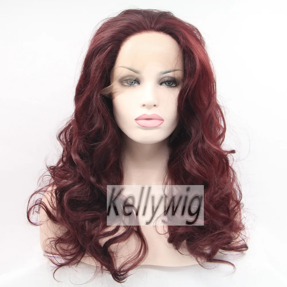 

Free Shipping  Stock Lace Front Wig Length 16"-28" Burg Color Body Wave Synthetic Hair Full Wig Heat Resistant Hair