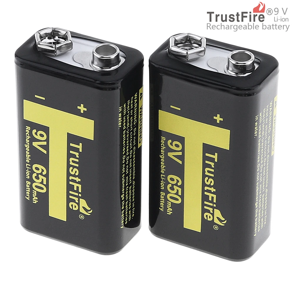 TrustFire 2 шт. 9 В 6F22 650 мАч литий-ионная аккумуляторная батарея с 1000 цикл для мультиметр/беспроводной микрофон/ светодиодный фонарик