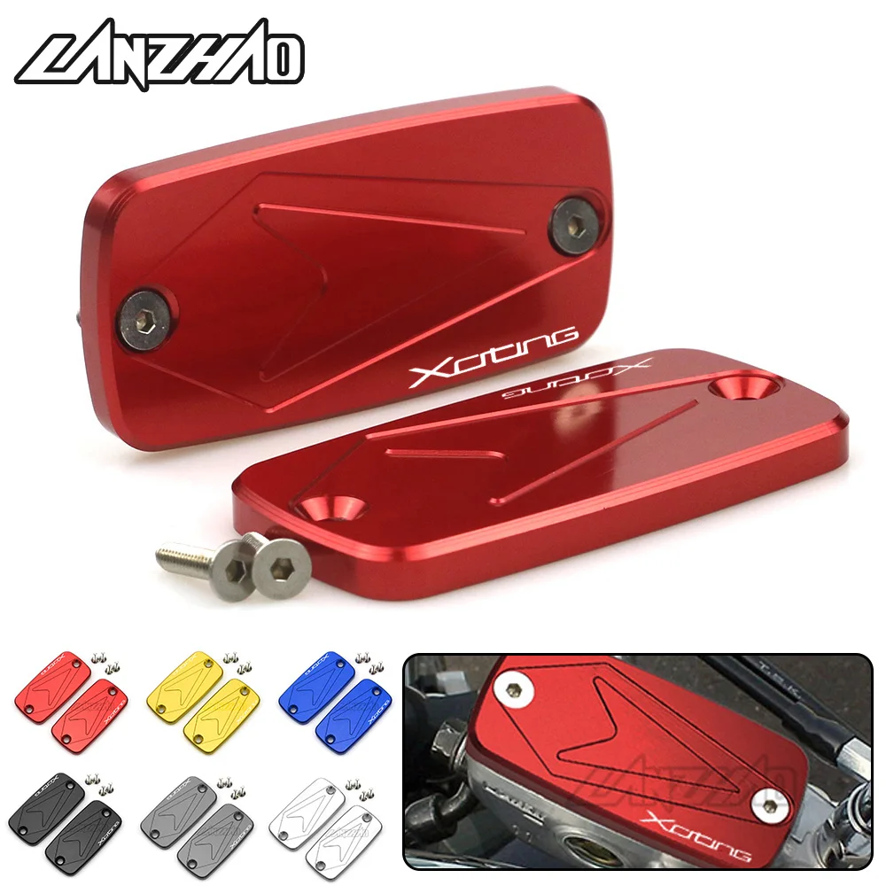 

Pair Motorcycle CNC Aluminum Front Brake Reservoir Fluid Tank Cover Oil Cup Cap for KYMCO XCITING 250 300 350 400 400S 500