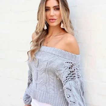 

Sexy Off Shoulder Sweater Autumn Winter Women Loose Knitted Sweater Female Thick Coarse Knitted Jumper Pullovers 5Zc0299F