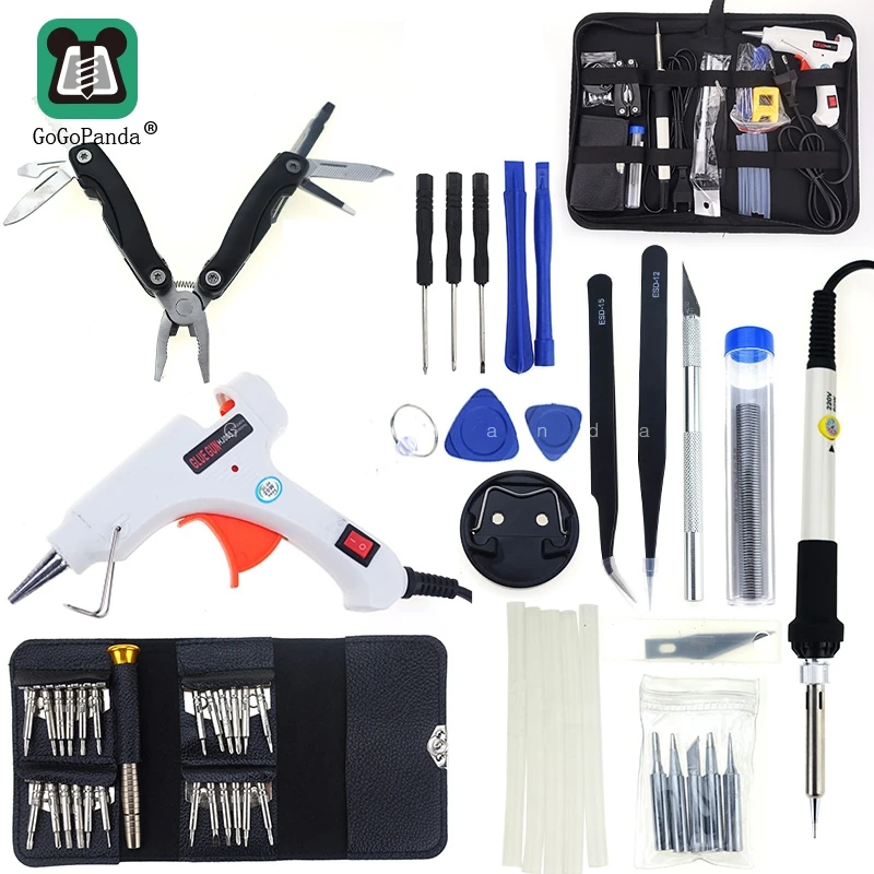 Comprar Envío gratis 10 en 1 pistola de pegamento de soldadura juego de hierro DIY herramienta de reparación profesional 110 240V 20W con palos pinzas de hierro puntas Etc.