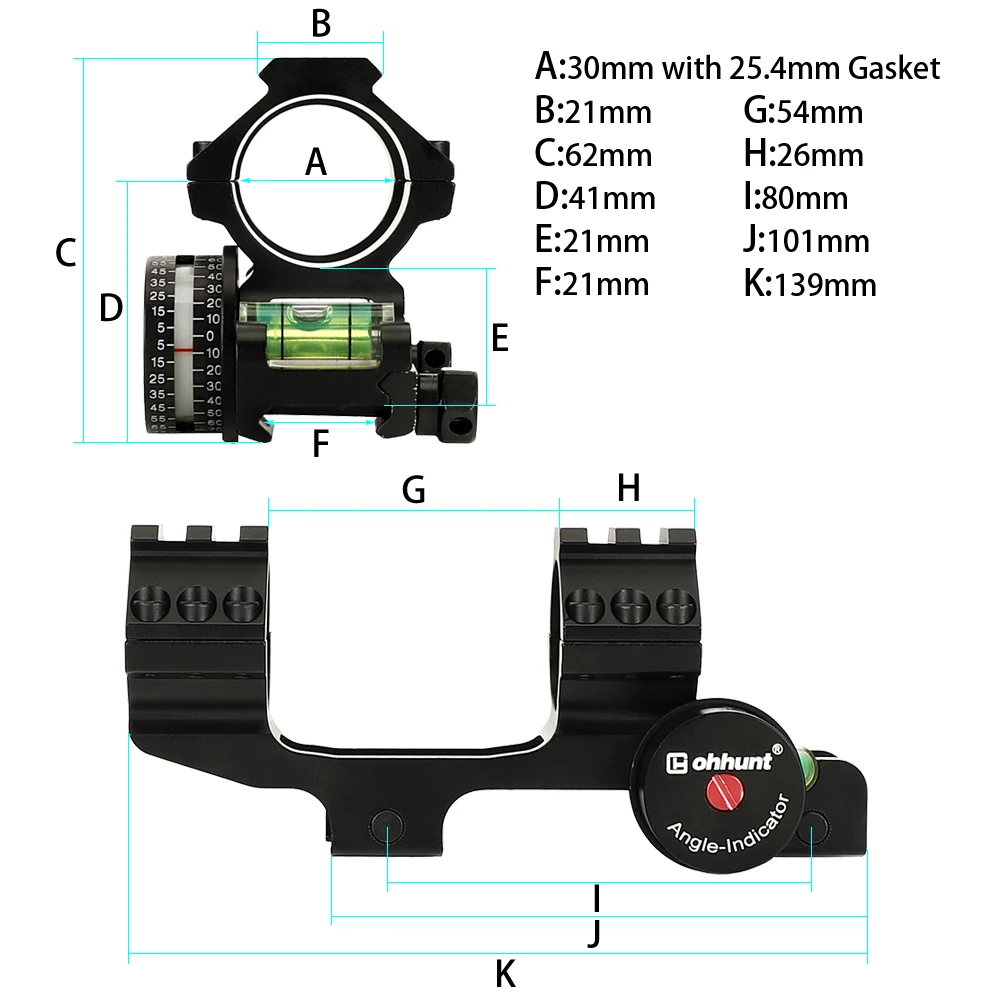 Ohhunt 25,4 мм 30 мм Пикатинни прицел с креплением Вивер кольца крепления с углом косинусный индикатор комплект бабб уровня и верхний рельс