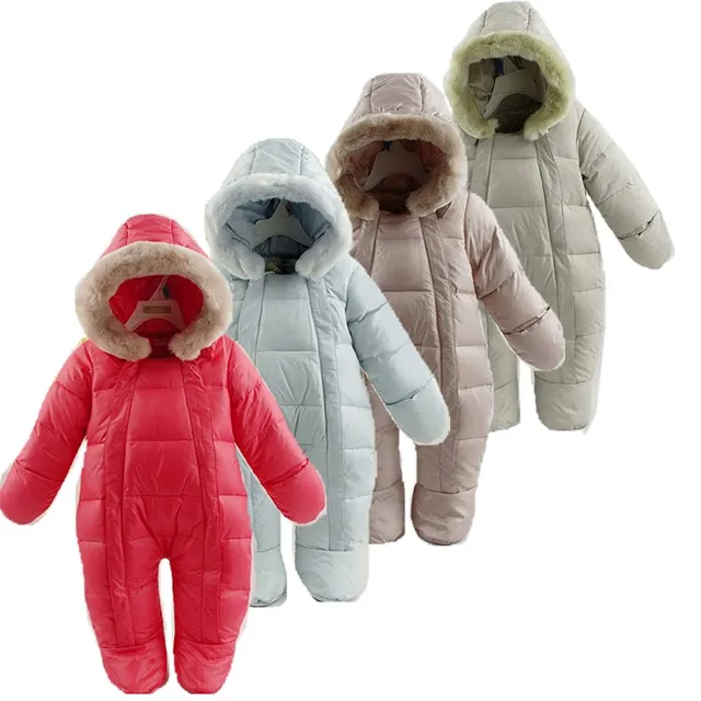 Baby Rompers Baby Thermal Duck Down Winter Snowsuit Baby Cute Hooded Jumpsuit Newborn Baby Boy