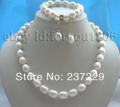 

Wholesale price Fast shipping + a Natural 14mm Rice Pearl Necklace Bracelet Earrings set (A0516) -Bride jewelry free shipping