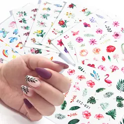 48 шт Nail Стикеры наклейка переводная татуировка листьев Фламинго украшенные цветами Черный ногтей ползунок маникюрный набор SASTZ808-855-1