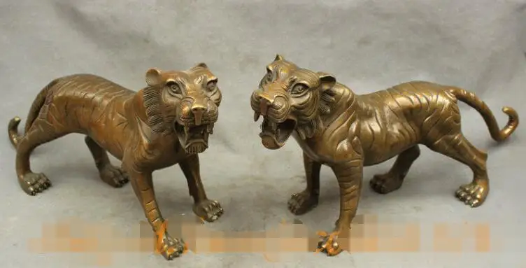 

song voge gem S7210 16" Chinese Exorcise Evil Giant Bronze Copper Zodiac Roaring Tiger Statue Pair