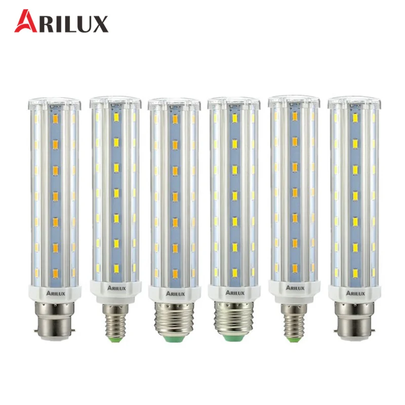 

ARILUX E27 E14 B22 LED Light Bulbs 15W 5730SMD No Strobe LED Corn Bulbs Lamp Super Bright T10 Tubular Bulb Replacement AC85-265V