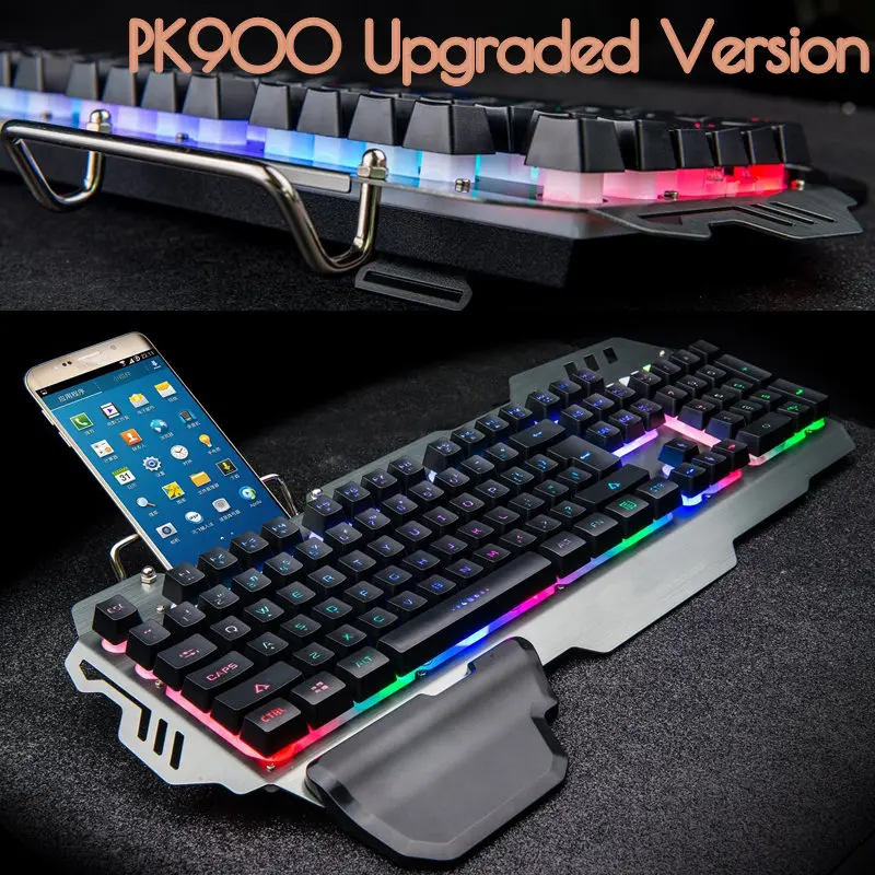 

RGB Gaming Keyboard Mechanical Feeling With Phone Holder 104 Keys LED Backlight Waterproof Keyboard For PC Laptop LOL Dota2